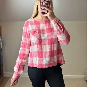 Cloth & Stone: Pink Plaid Long Sleeve Blouse